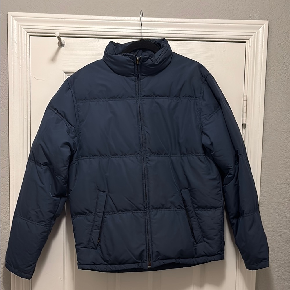 Blue Classic Puffer Jacket with High Collar and Insulating Fill
